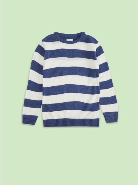pantaloons junior blue & white striped full sleeves sweater
