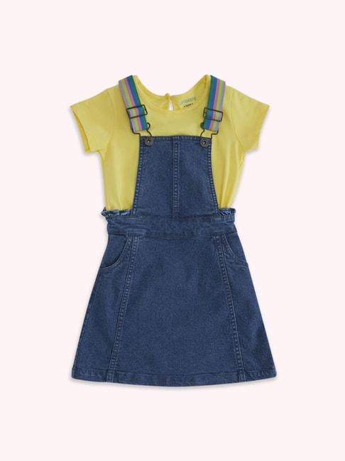 pantaloons-junior-blue-&-yellow-cotton-regular-fit-dungaree-set