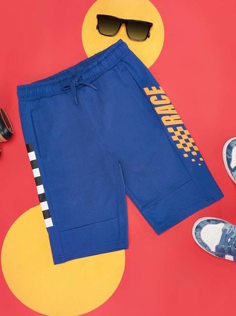 pantaloons junior blue cotton printed shorts