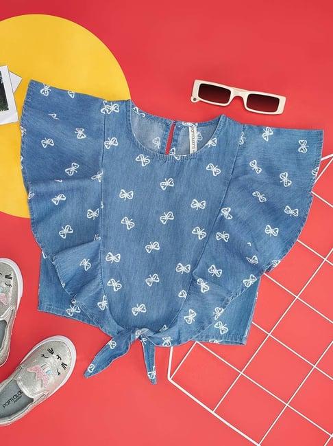 pantaloons junior blue cotton printed top