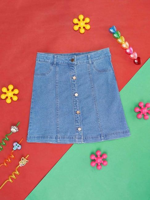 pantaloons junior blue cotton regular fit skirt