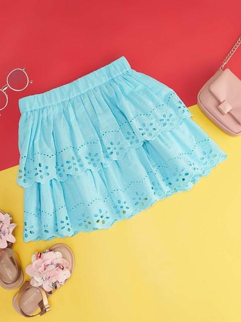 pantaloons junior blue cotton regular fit skirt