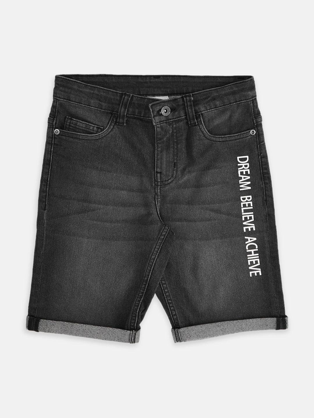 pantaloons junior boys black washed washed denim short
