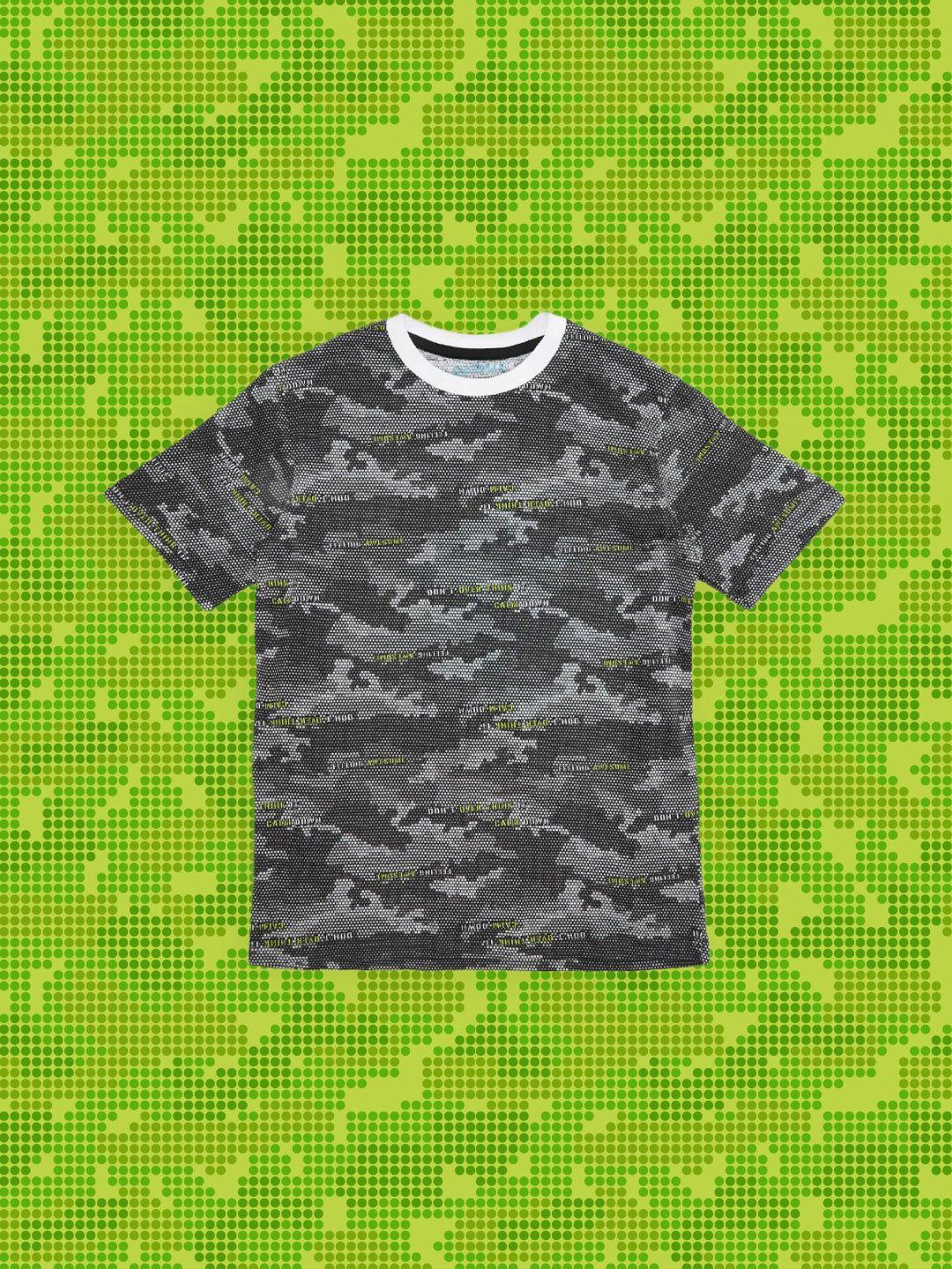 pantaloons junior boys grey camouflage printed pure cotton t-shirt