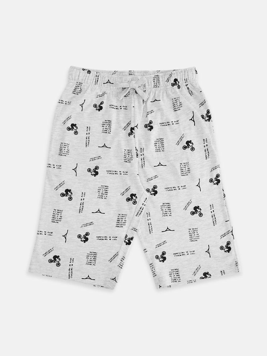 pantaloons junior boys grey melange conversational printed shorts