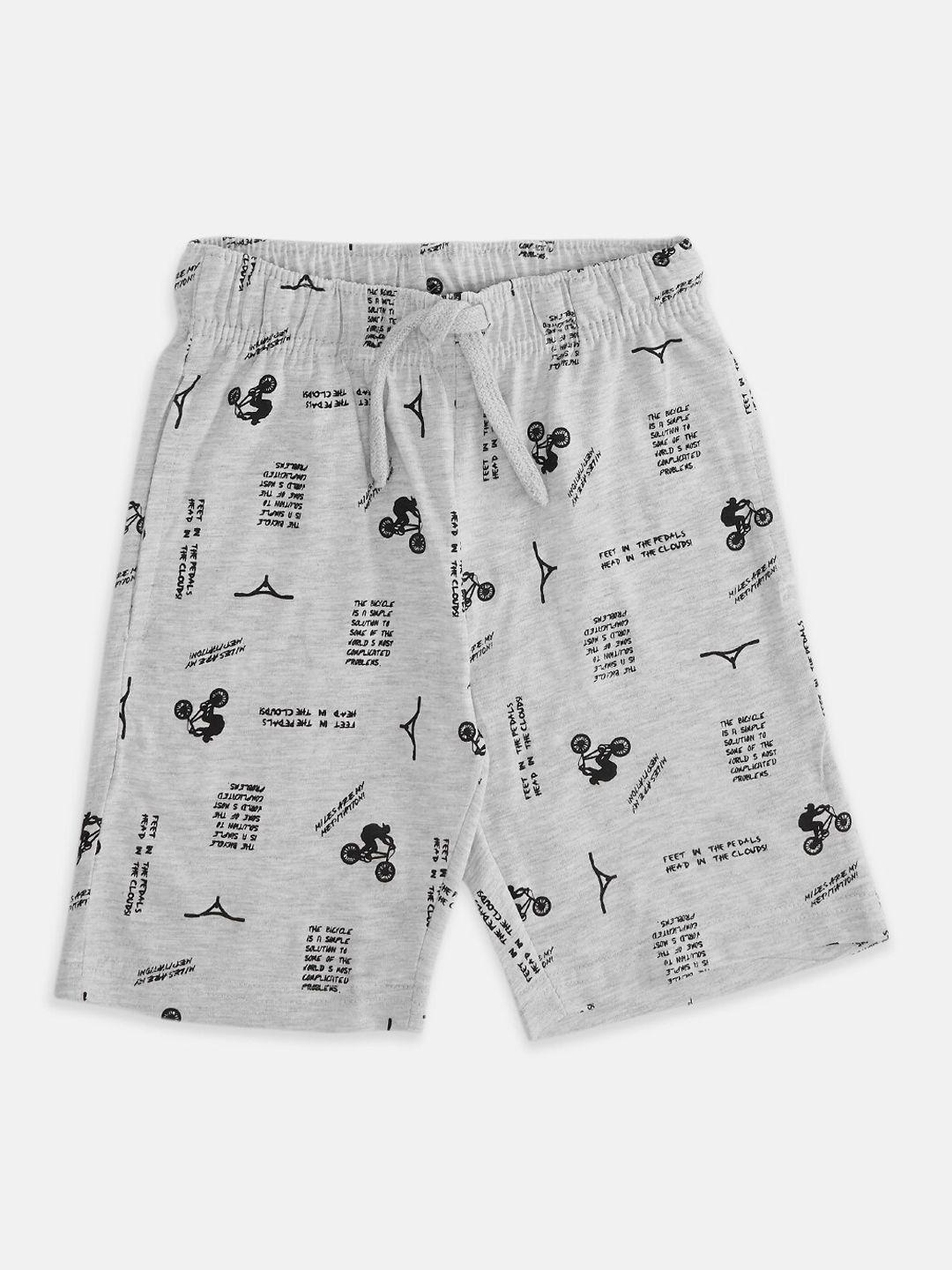 pantaloons junior boys grey melange conversational printed shorts