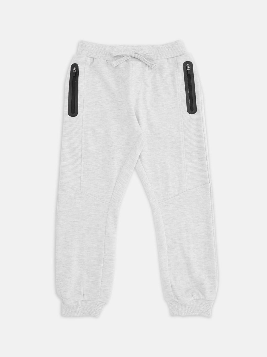 pantaloons junior boys grey melange solid pure cotton joggers