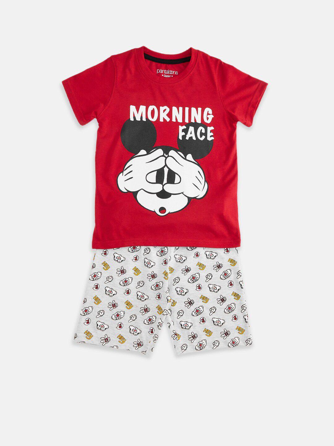 pantaloons junior boys mickey mouse graphic printed pure cotton t-shirt with shorts