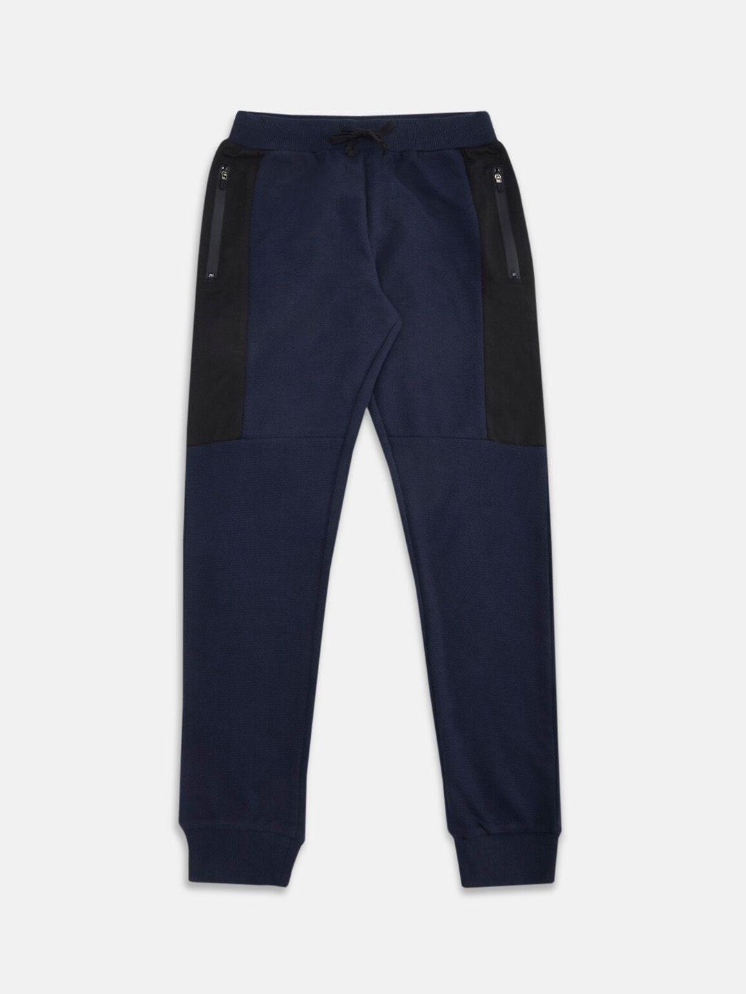 pantaloons junior boys navy blue solid pure cotton joggers
