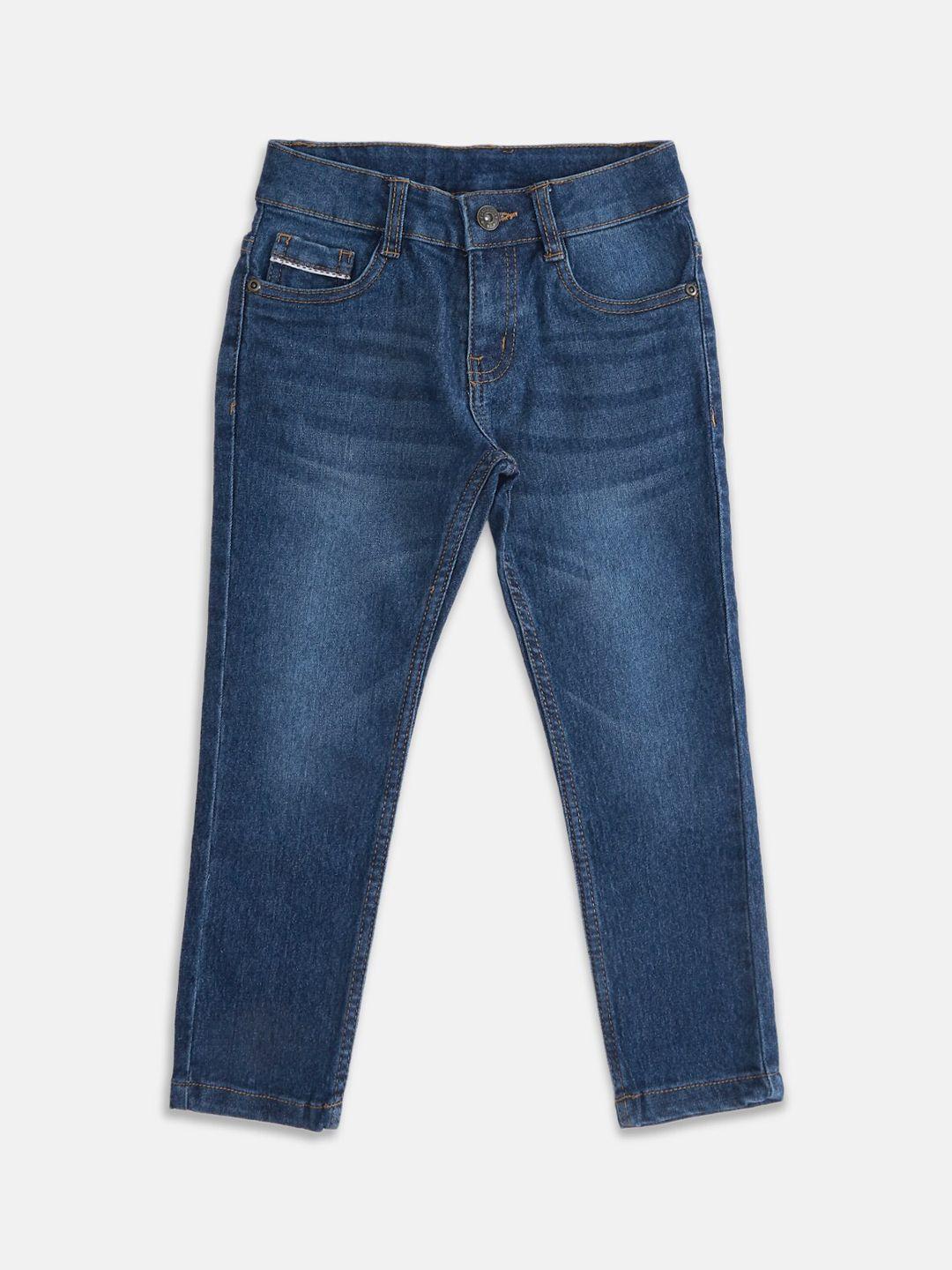 pantaloons junior boys navy blue tapered fit light fade jeans