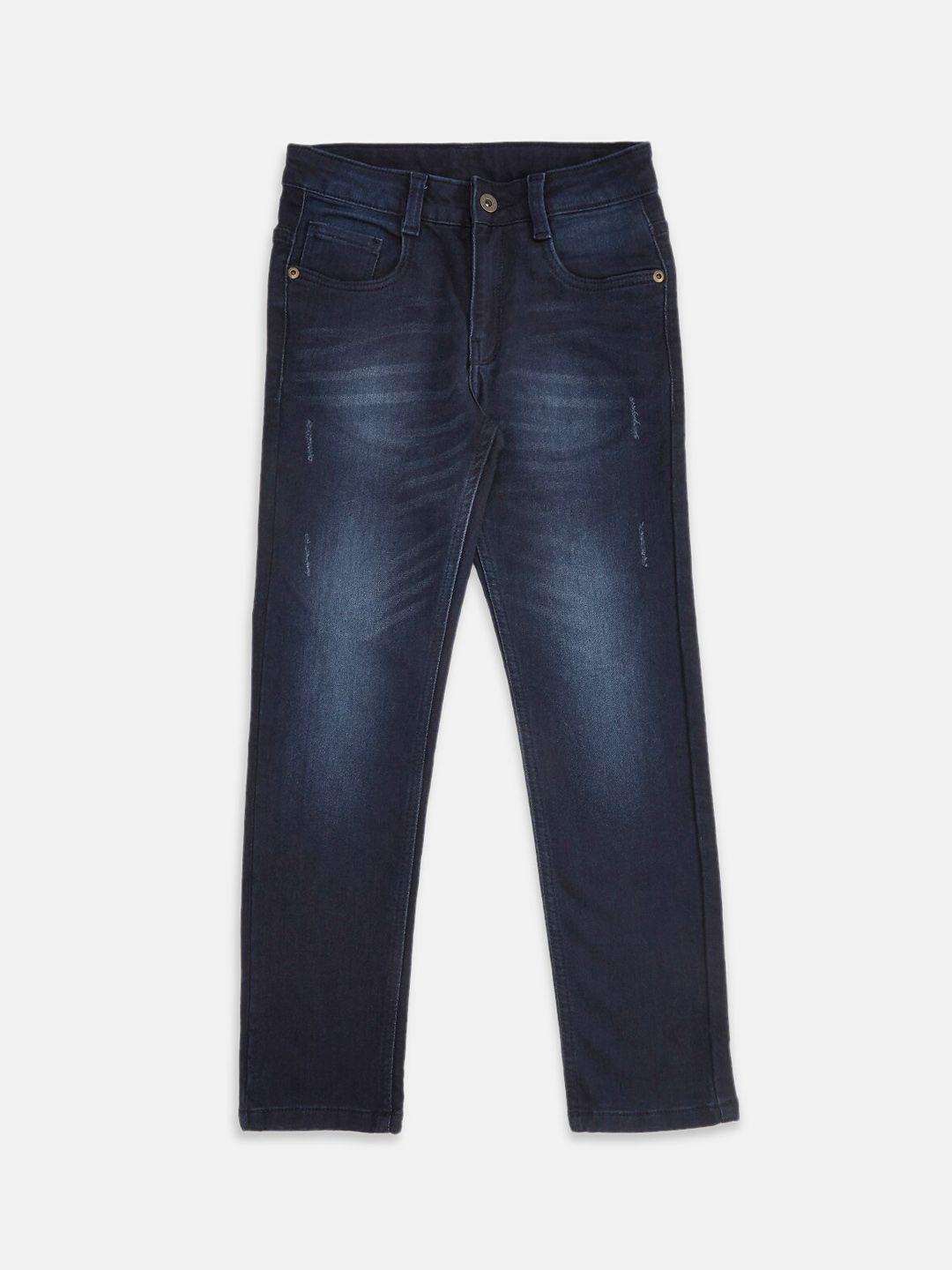 pantaloons junior boys navy blue tapered fit light fade jeans