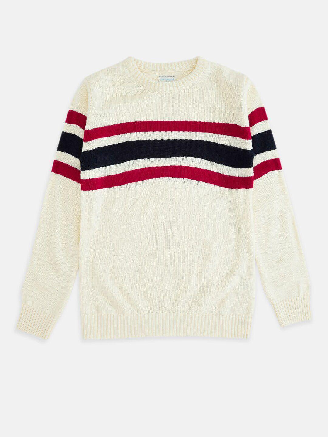 pantaloons junior boys off white & red striped pullover