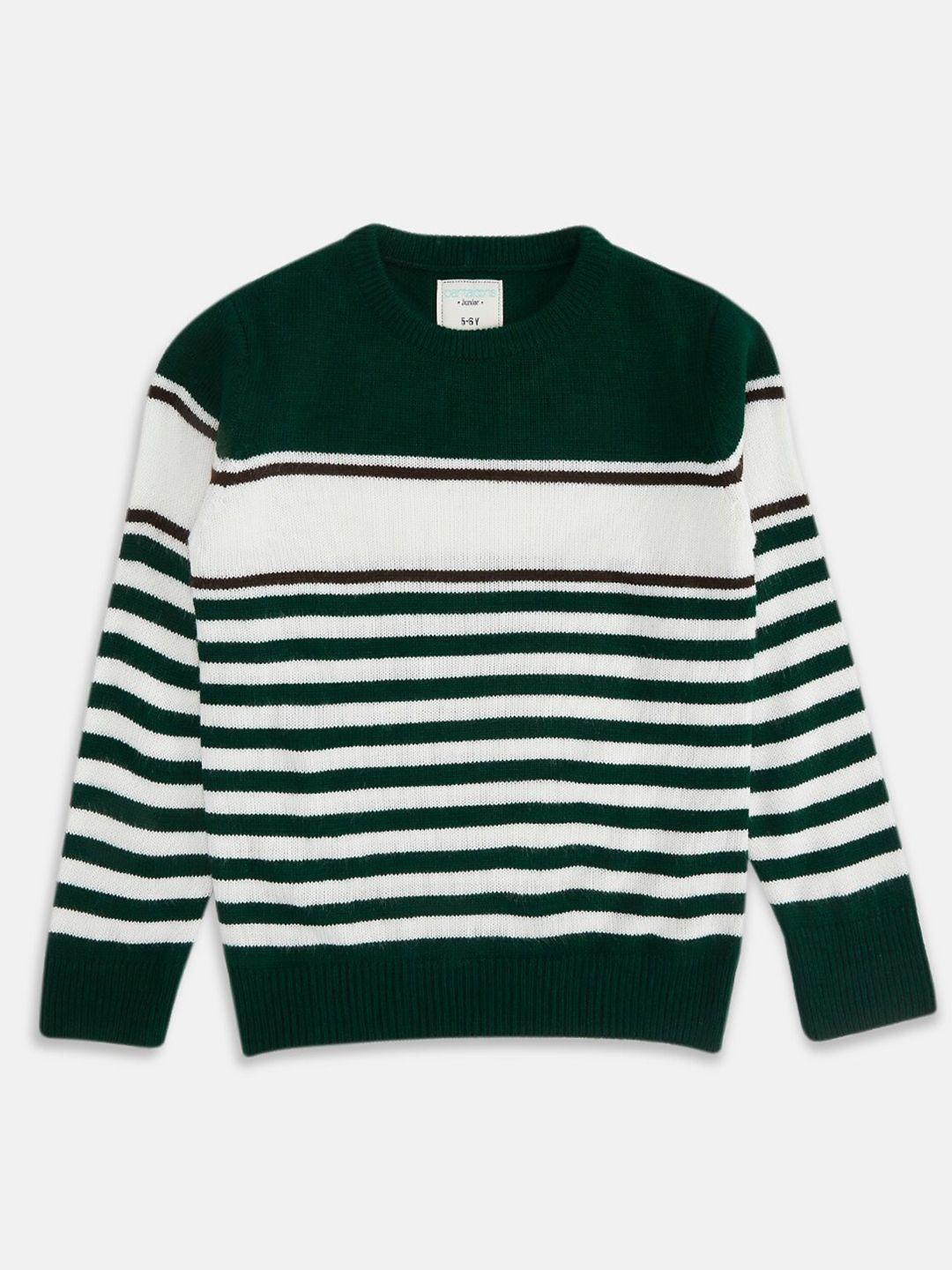pantaloons junior boys olive green & white striped pullover