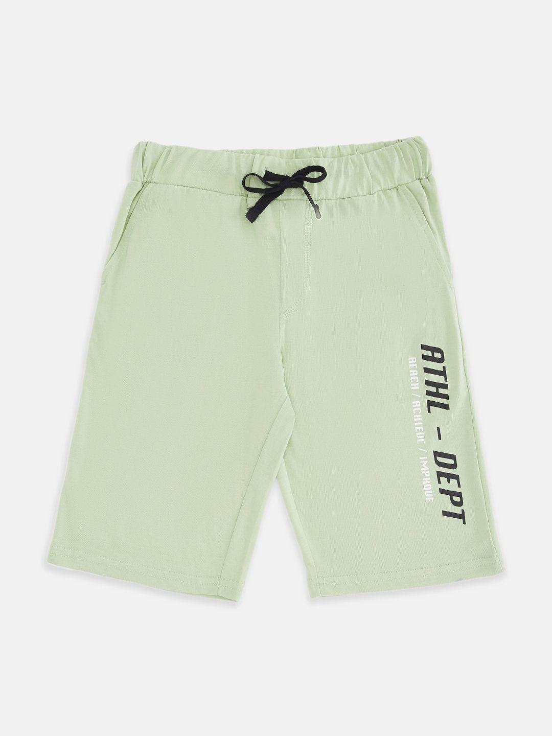 pantaloons junior boys olive green typography printed pure cotton shorts