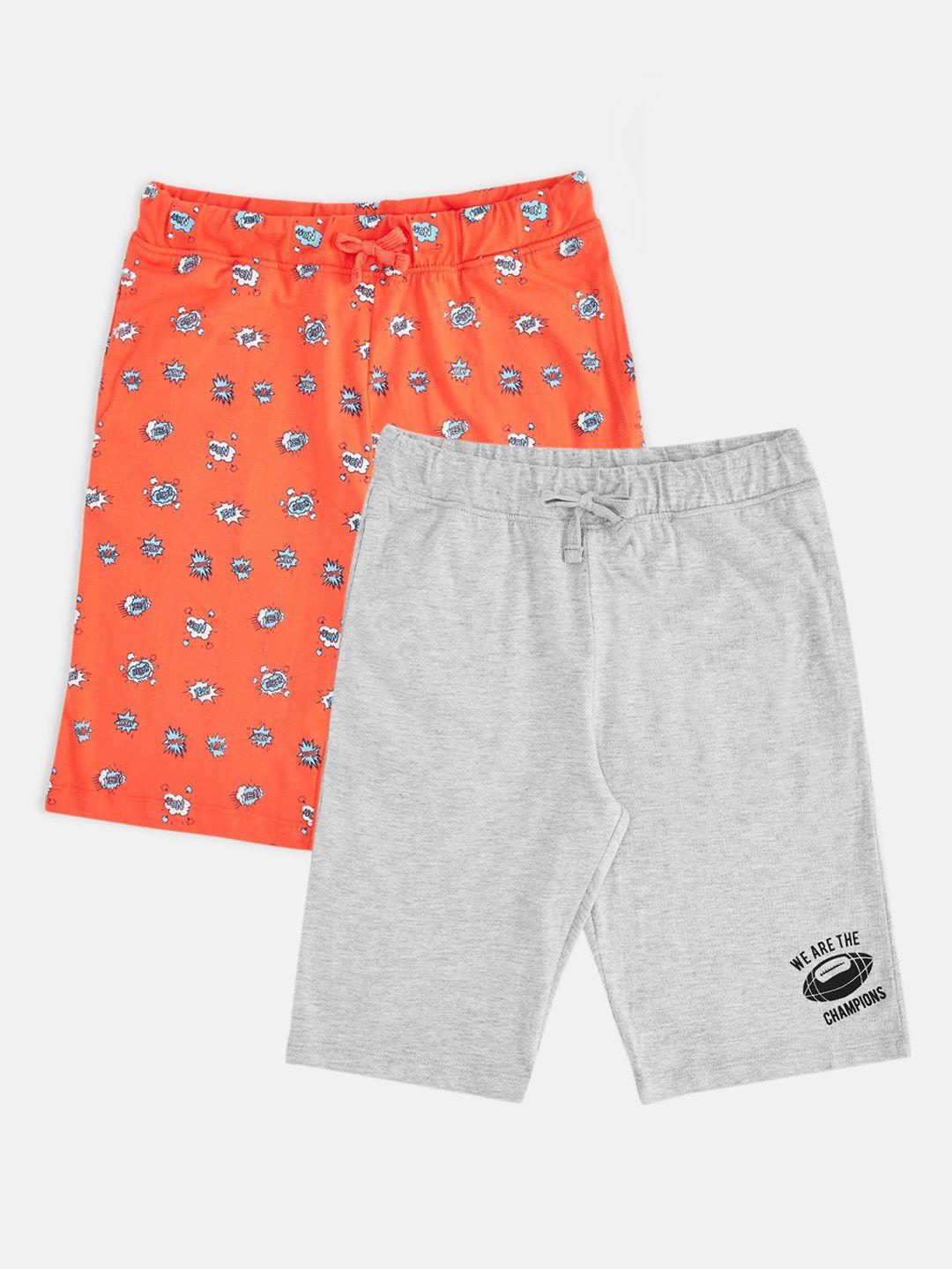 pantaloons junior boys orange and grey set of 2 printed shorts