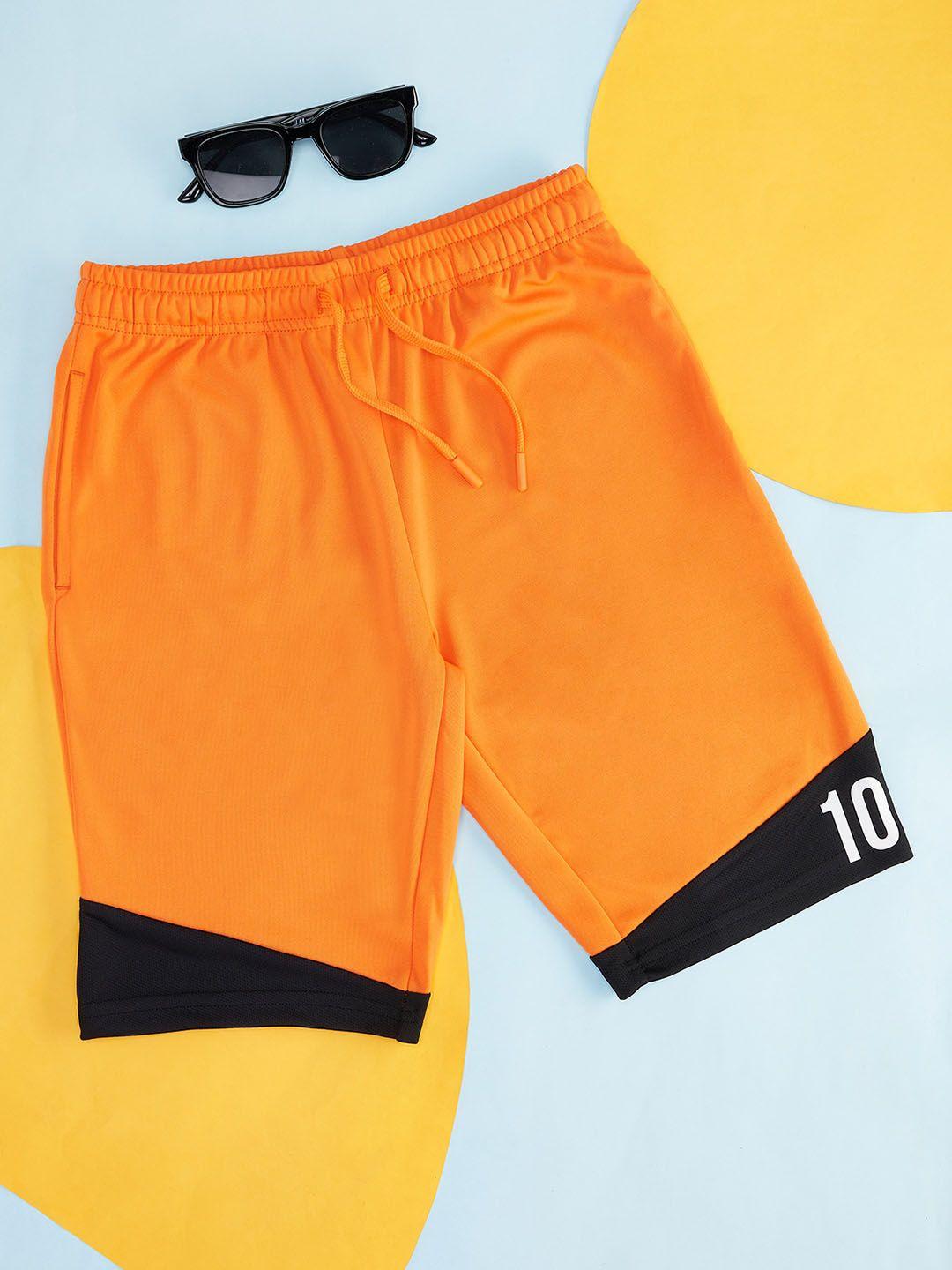 pantaloons junior boys orange colourblocked sports shorts