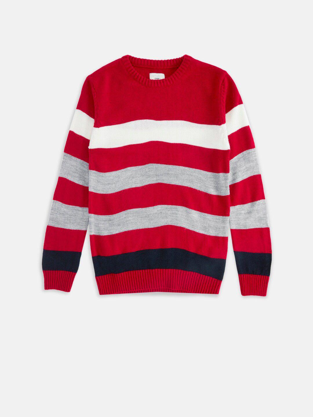pantaloons junior boys red & white striped pullover sweater