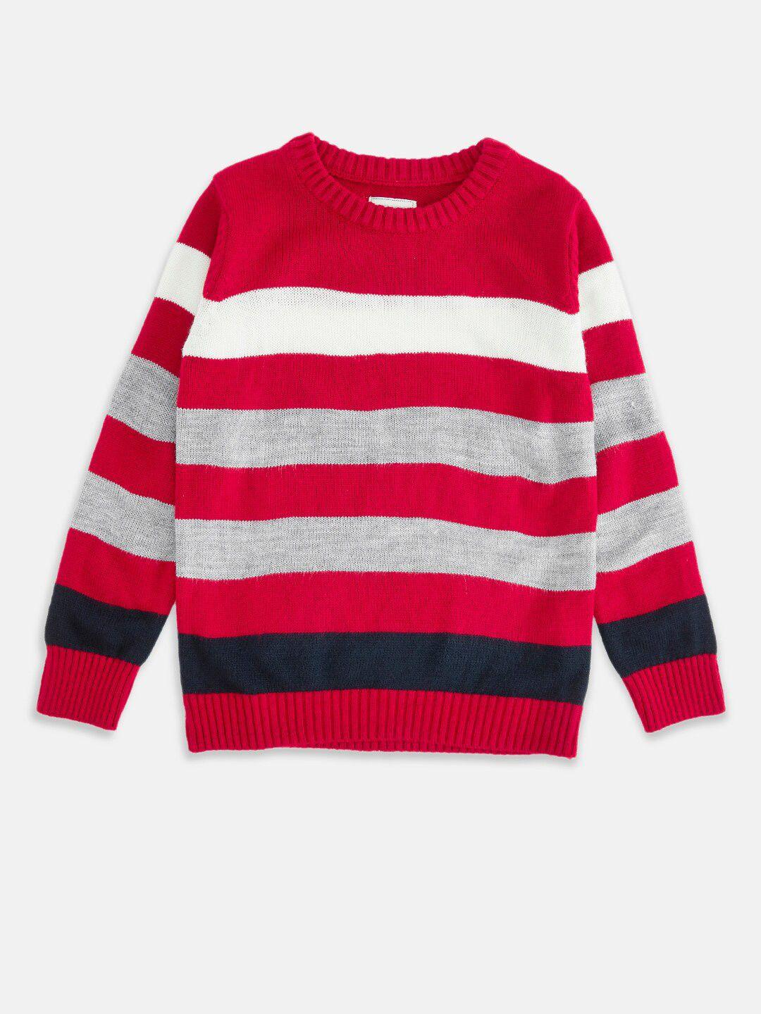 pantaloons junior boys red & white striped pullover