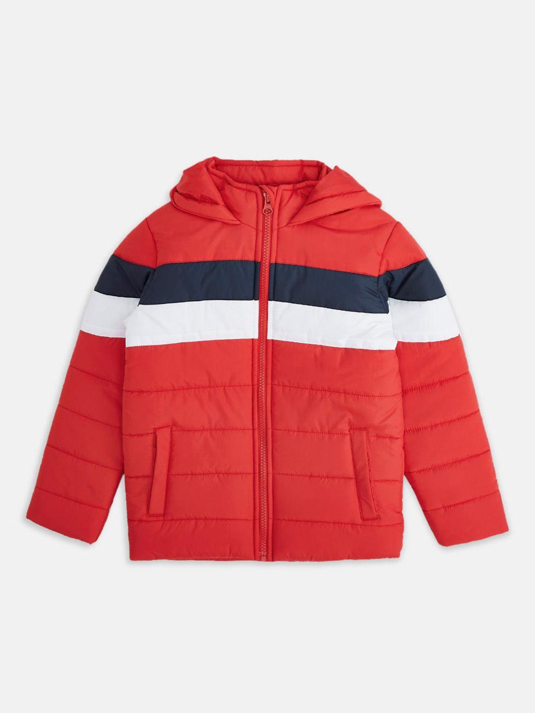 pantaloons junior boys red colourblocked puffer jacket