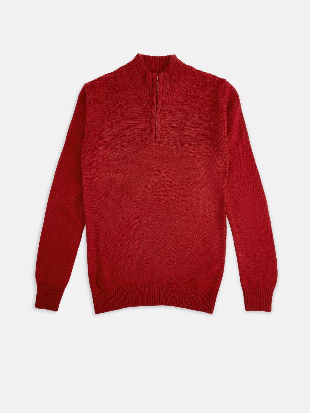 pantaloons junior boys red pullover half zipper sweater