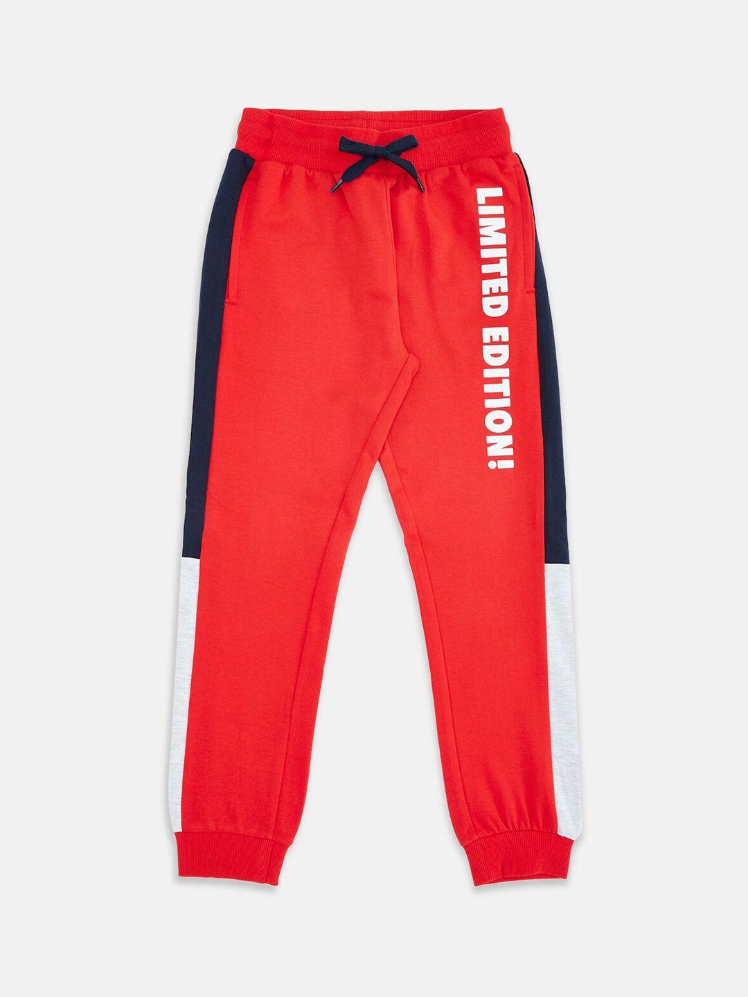 pantaloons junior boys red typography printed joggers