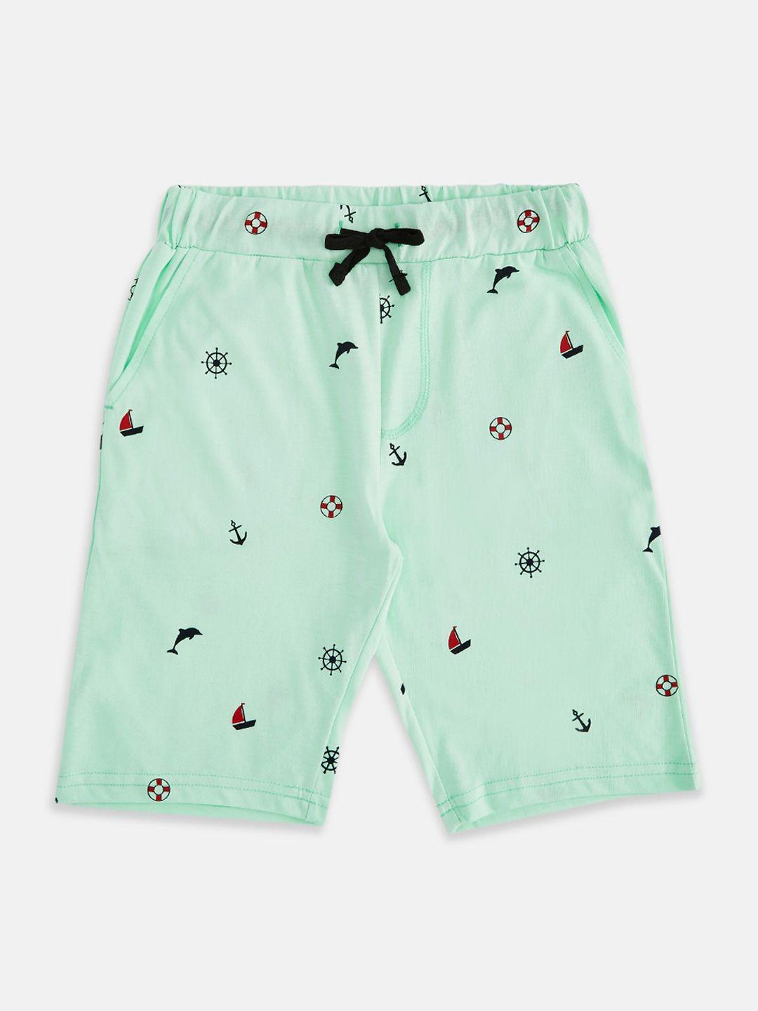 pantaloons junior boys sea green printed shorts