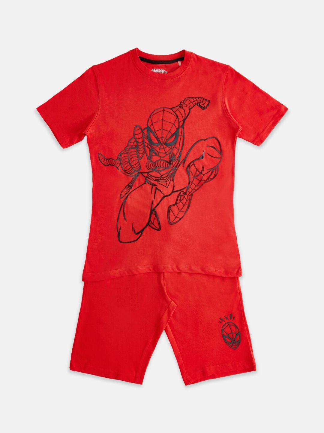 pantaloons junior boys spider-man printed pure cotton t-shirt with shorts