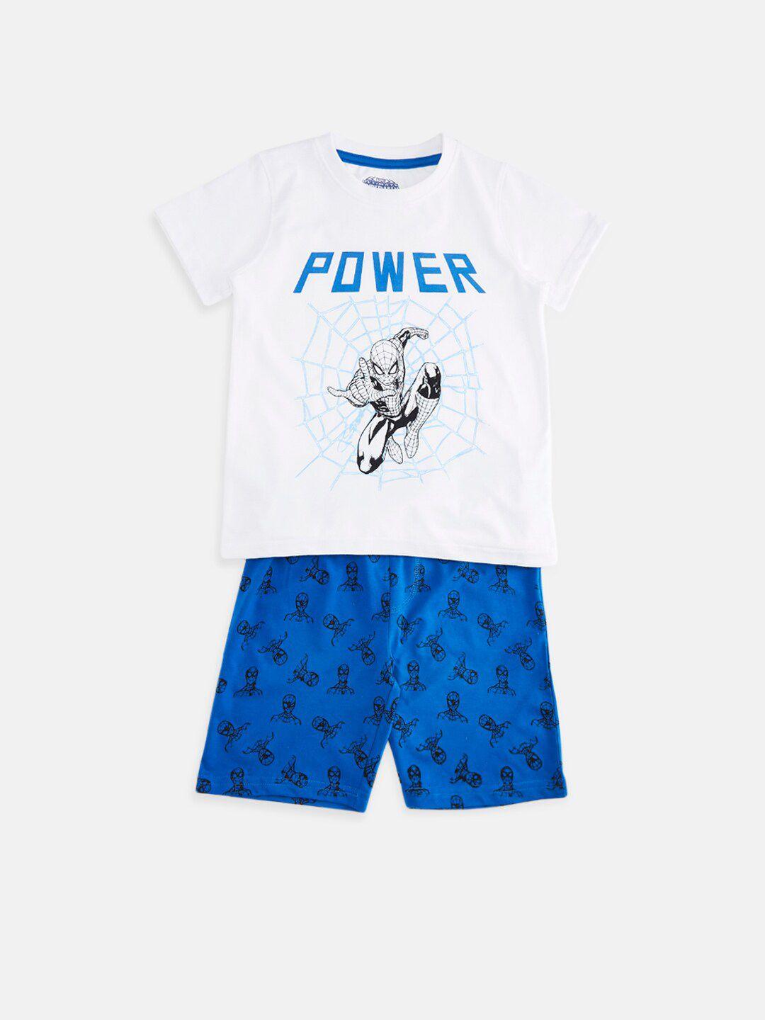 pantaloons junior boys superhero spiderman graphic printed pure cotton t-shirt with shorts