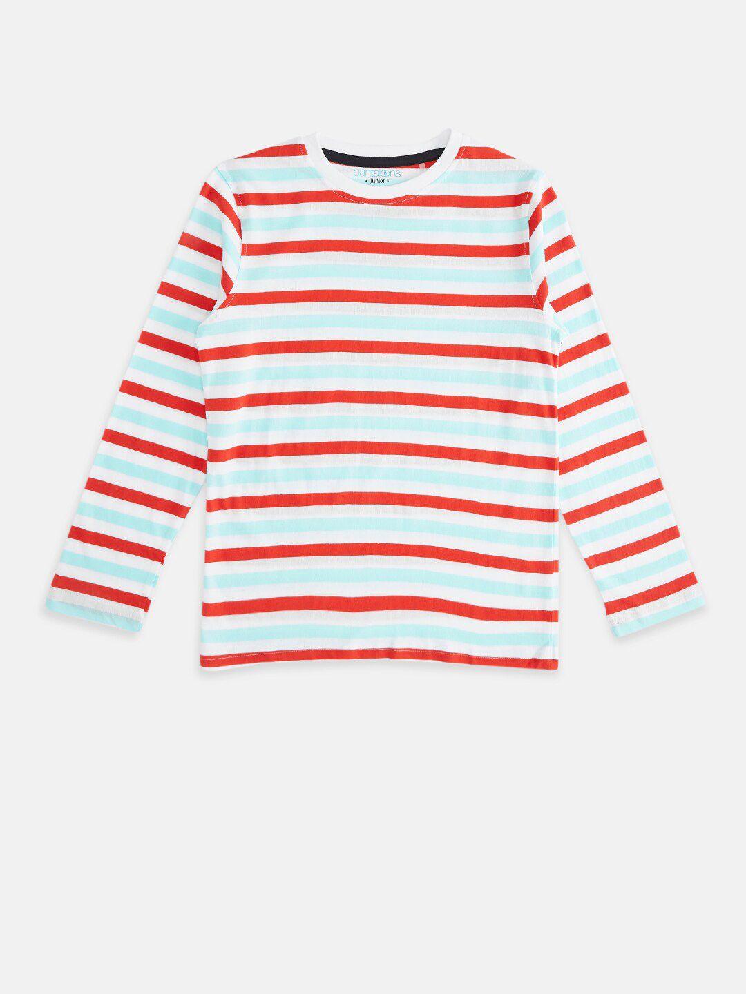 pantaloons junior boys white & red striped pure cotton t-shirt