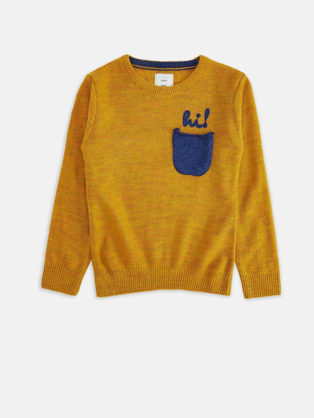 pantaloons junior boys yellow & blue pullover with embroidered detail