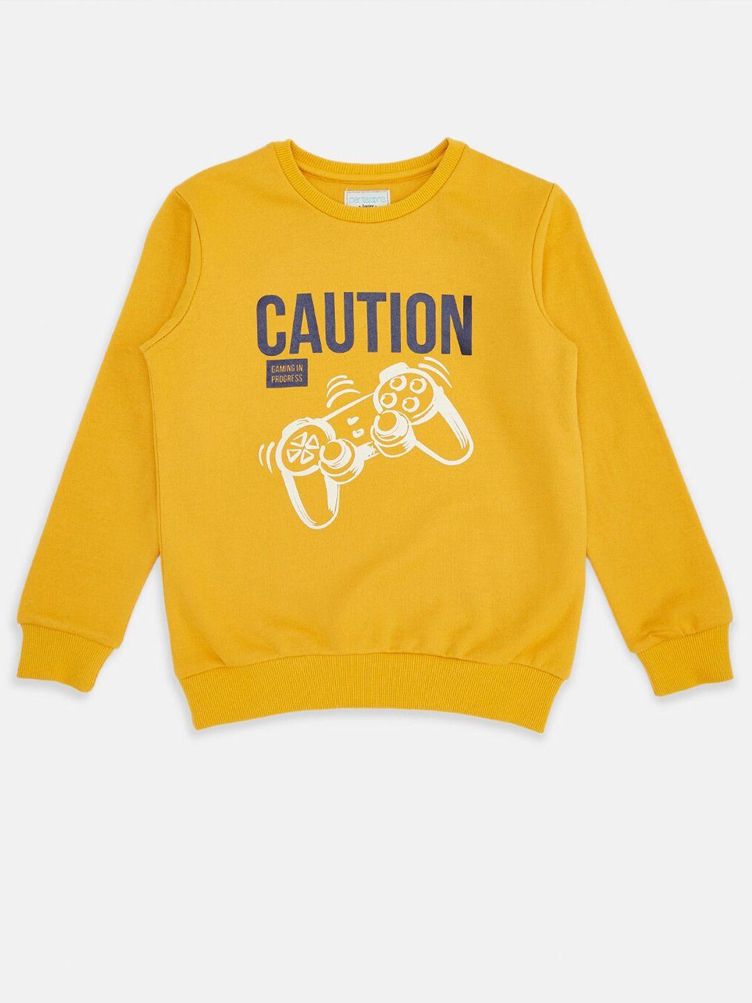 pantaloons junior boys yellow & white typography printed pullover