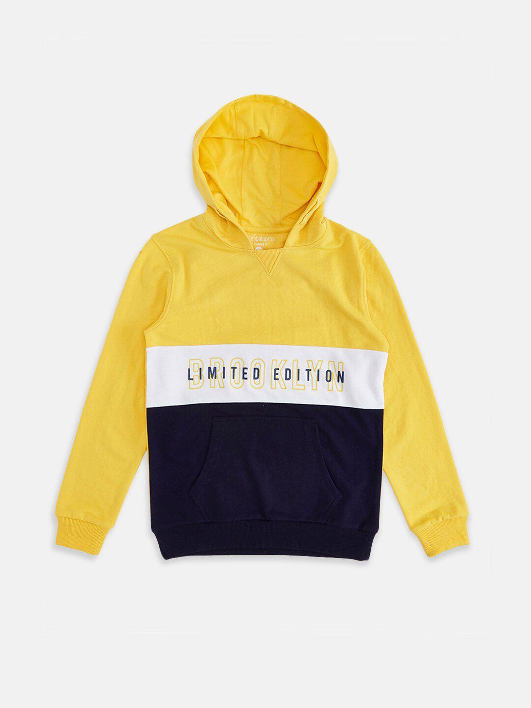 pantaloons junior boys yellow colourblocked hooded sweatshirt