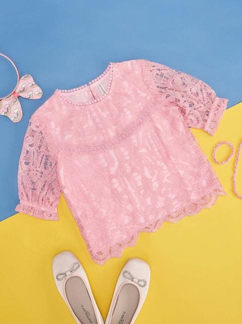 pantaloons junior bubblegum pink embroidered top