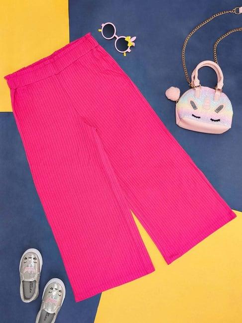 pantaloons junior fuchsia pink cotton regular fit palazzo