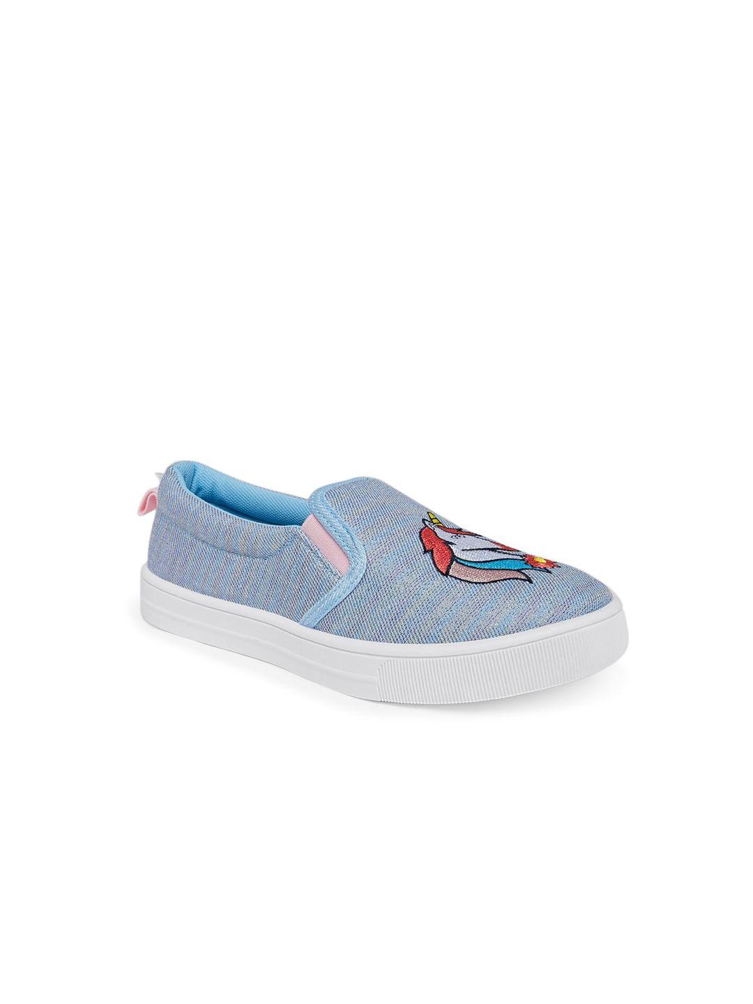 pantaloons junior girls blue printed pu slip-on embroidered sneakers
