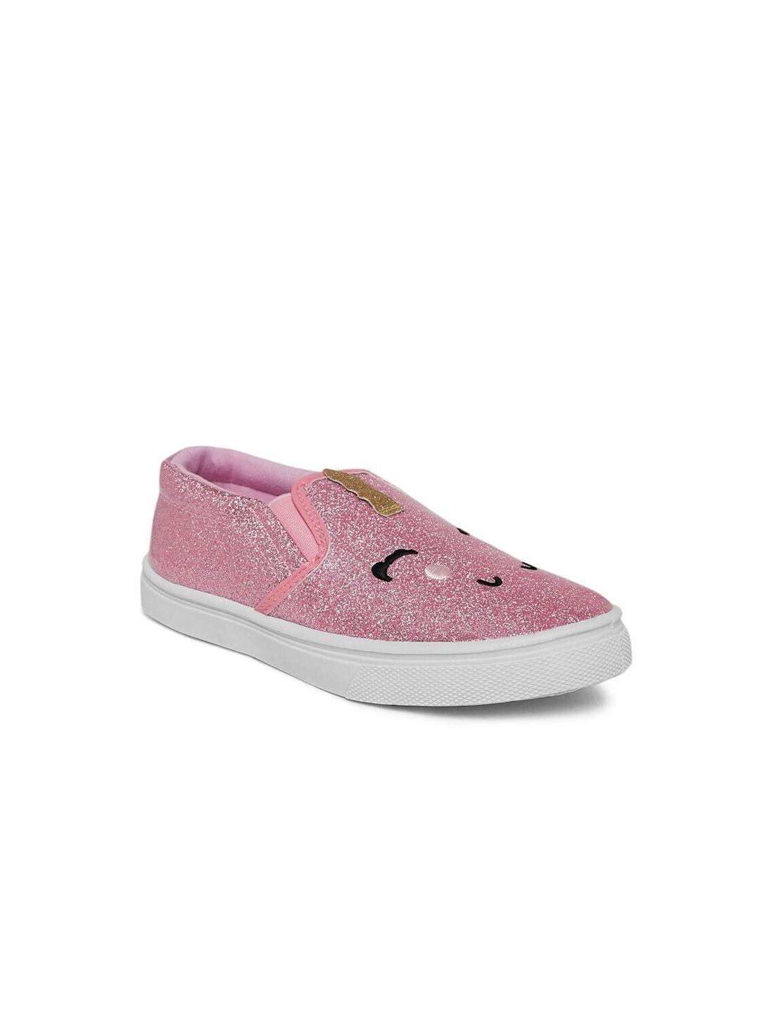 pantaloons junior girls pink textured pu slip-on sneakers