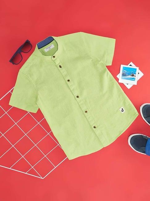 pantaloons junior green cotton regular fit shirt
