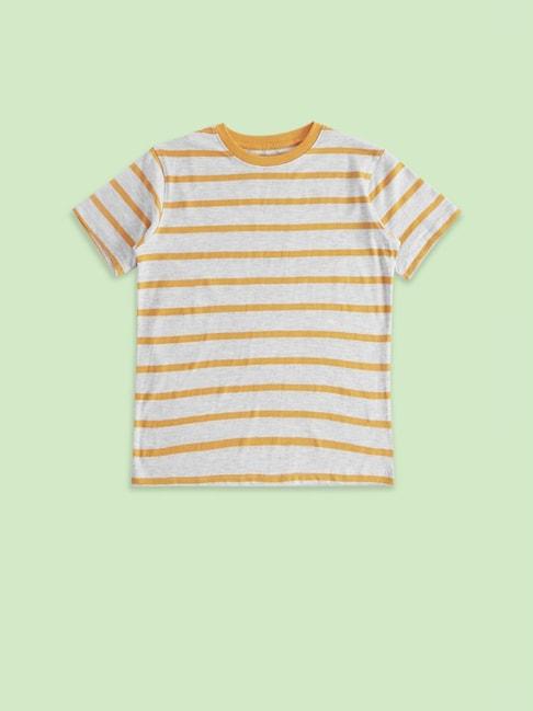 pantaloons junior grey & orange cotton striped t-shirt