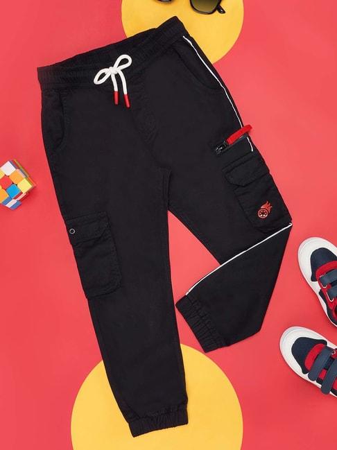 pantaloons junior jet black regular fit joggers