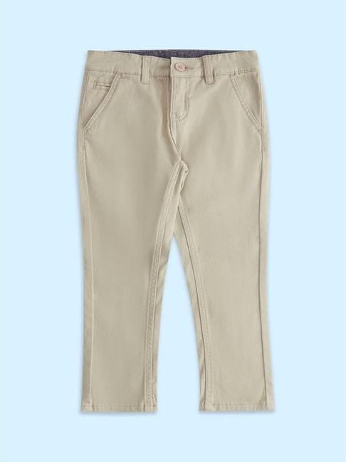 pantaloons junior kids beige cotton regular fit trousers