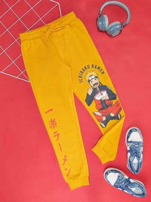 pantaloons junior kids blazing yellow cotton printed trackpants