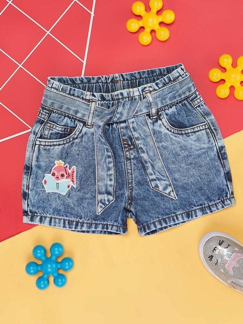 pantaloons junior kids blue embroidered shorts