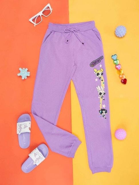pantaloons junior kids lavender cotton printed trackpants