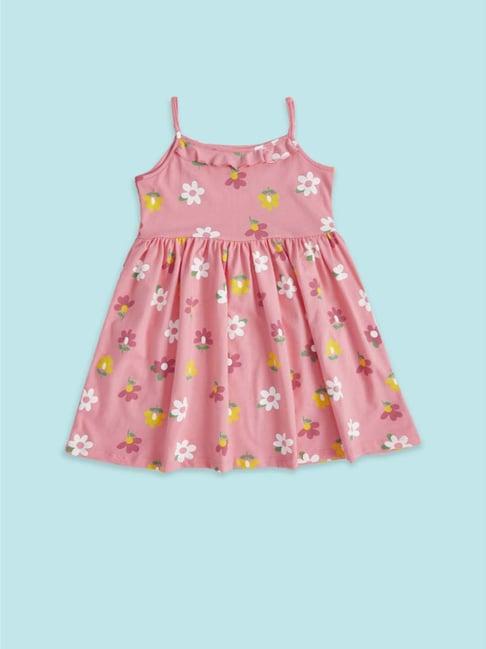 pantaloons junior kids pink cotton floral print dress
