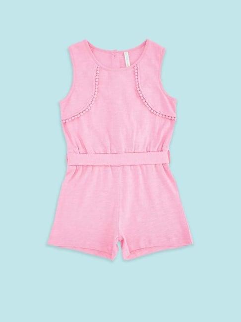 pantaloons junior kids pink cotton regular fit romper