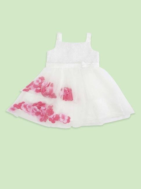 pantaloons junior kids white & pink applique dress