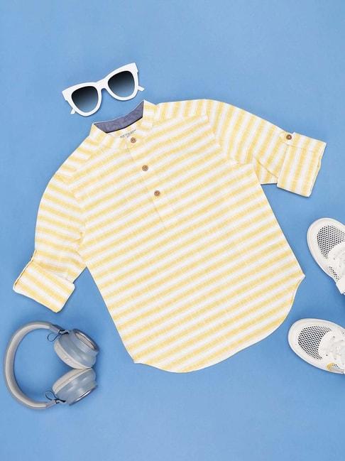pantaloons junior kids yellow & white cotton striped full sleeves shirt