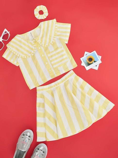 pantaloons junior kids yellow & white cotton striped top set