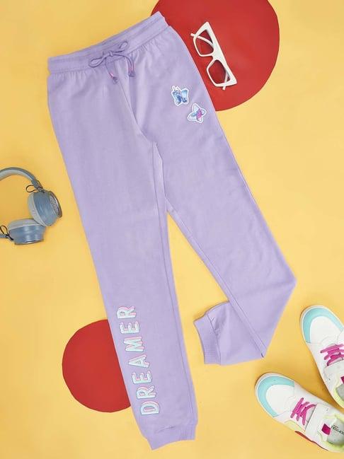 pantaloons junior lilac cotton printed joggers