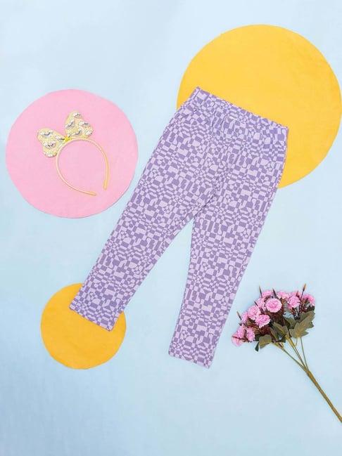 pantaloons junior lilac cotton printed leggings